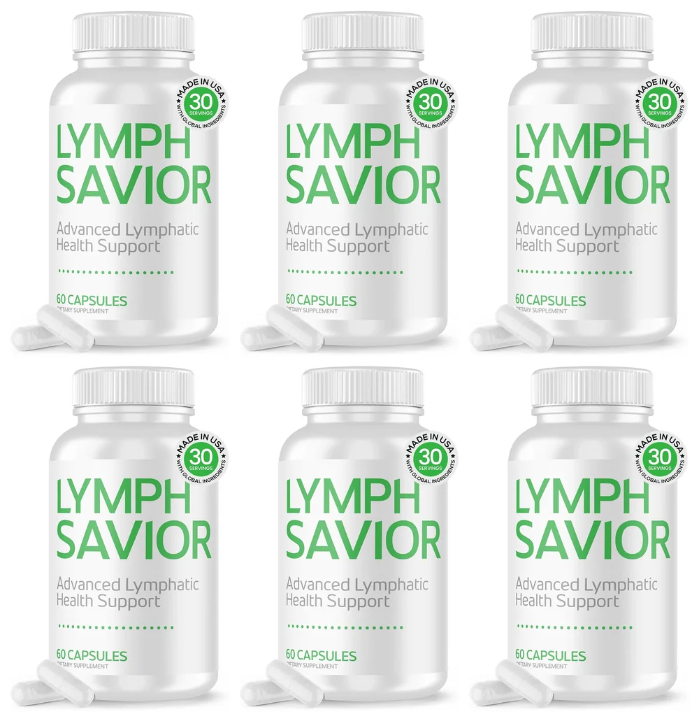 The Lymph Savior six-bottle pack, front labels showing